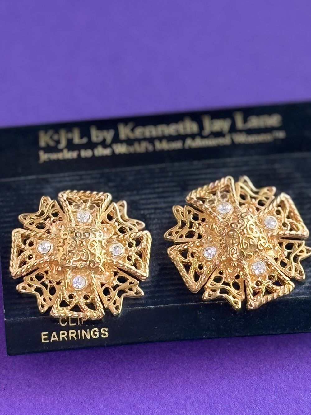 Kenneth Jay Lane Gold Filigree Cross Necklace & Earrings Set - Picture 3 of 6